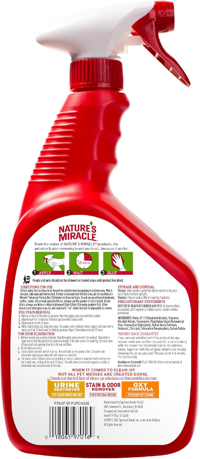 Nature’s Miracle Advanced Dog Stain & Odor Eliminator, Severe Mess, 32 oz