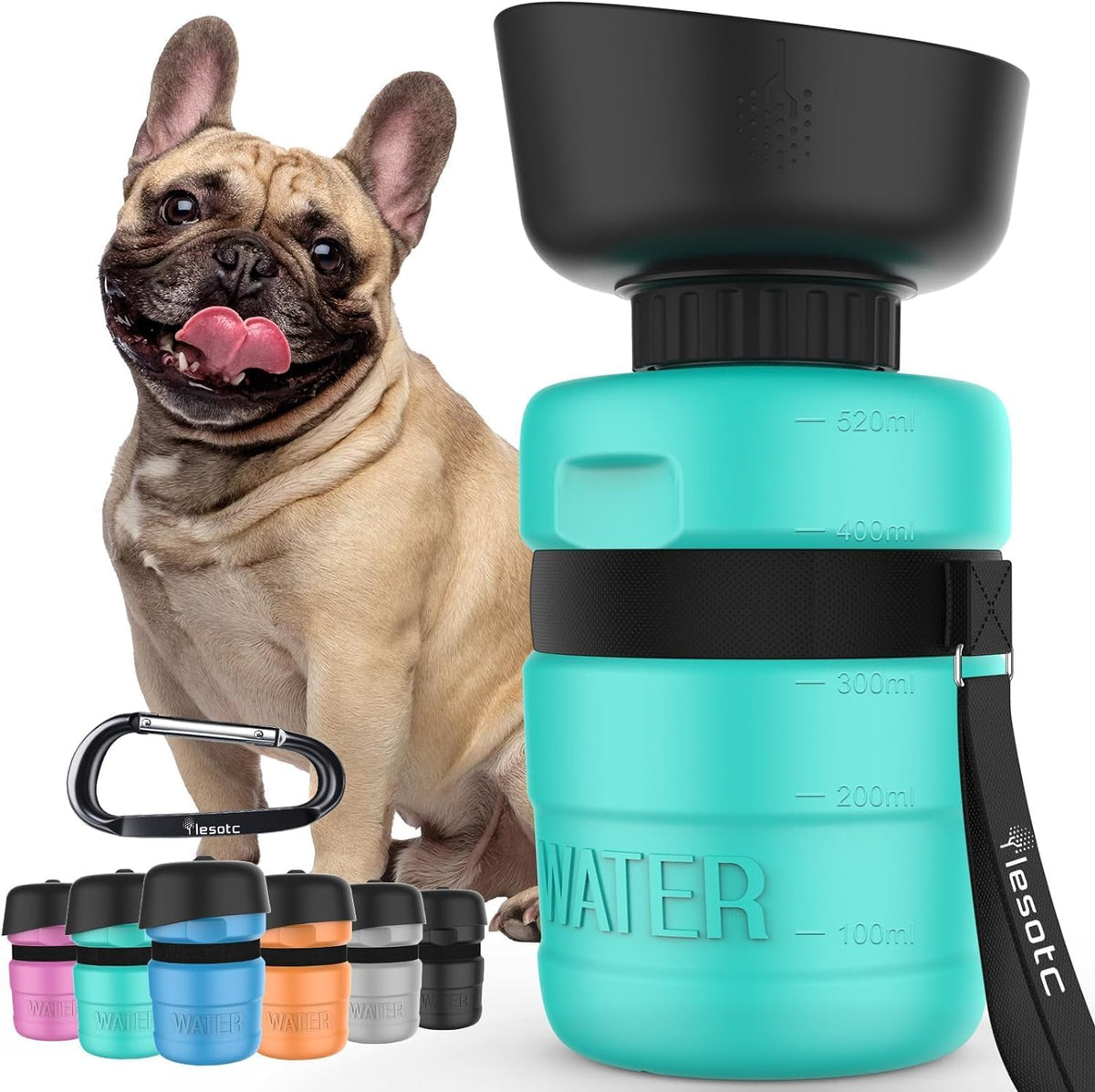 lesotc Dog Water Bottle, Portable Water Dispenser with Bowl, Leak Proof Pet Travel Squeeze Bottle, Puppy Essentials Dog Stuff Accessories for Outdoor Walking, Hiking, Camping 