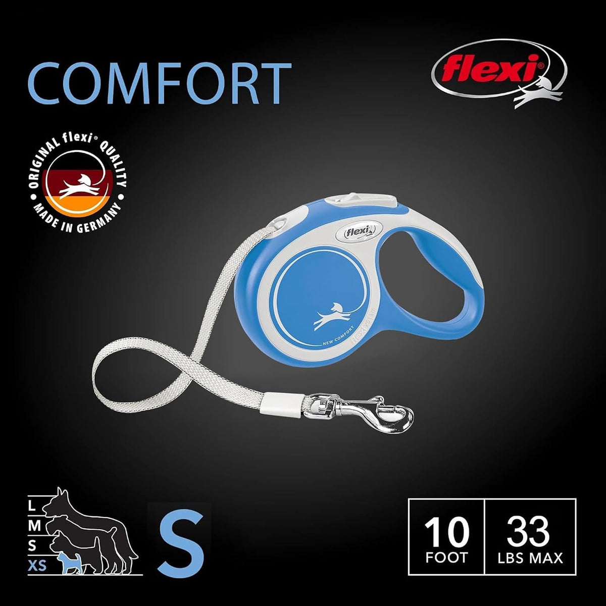 FLEXI® Classic XS Cord Retractable Dog Leash, 3-Finger Grip, 10 ft - Blue
