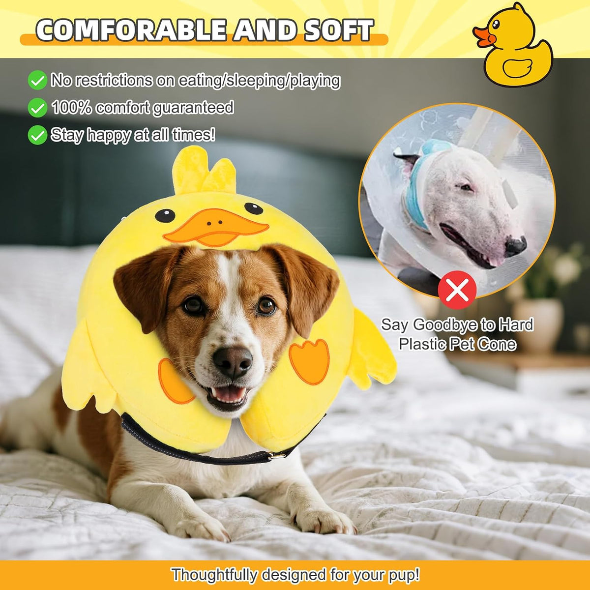 KOOLTAIL Inflatable Dog Cone Collar Alternative After Surgery, Duck M+