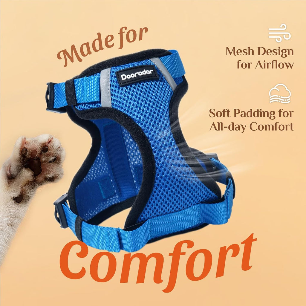 Dooradar Cat Harness and Leash Set with Neck Release Buckle, Royal Blue