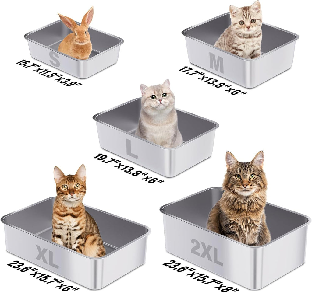 Stainless Steel Litter Box, Large Metal Litter Box for Kitty/Cat | 19.7"x13.7"x6" Easy to Clean, Non Stick Litterbox No Smell for Adult Cats