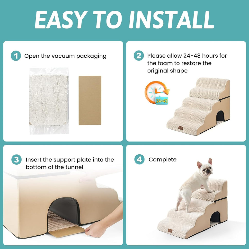 COZY KISS Dog Stairs,with condo,22.4" H 5 Steps for Bed,Beige
