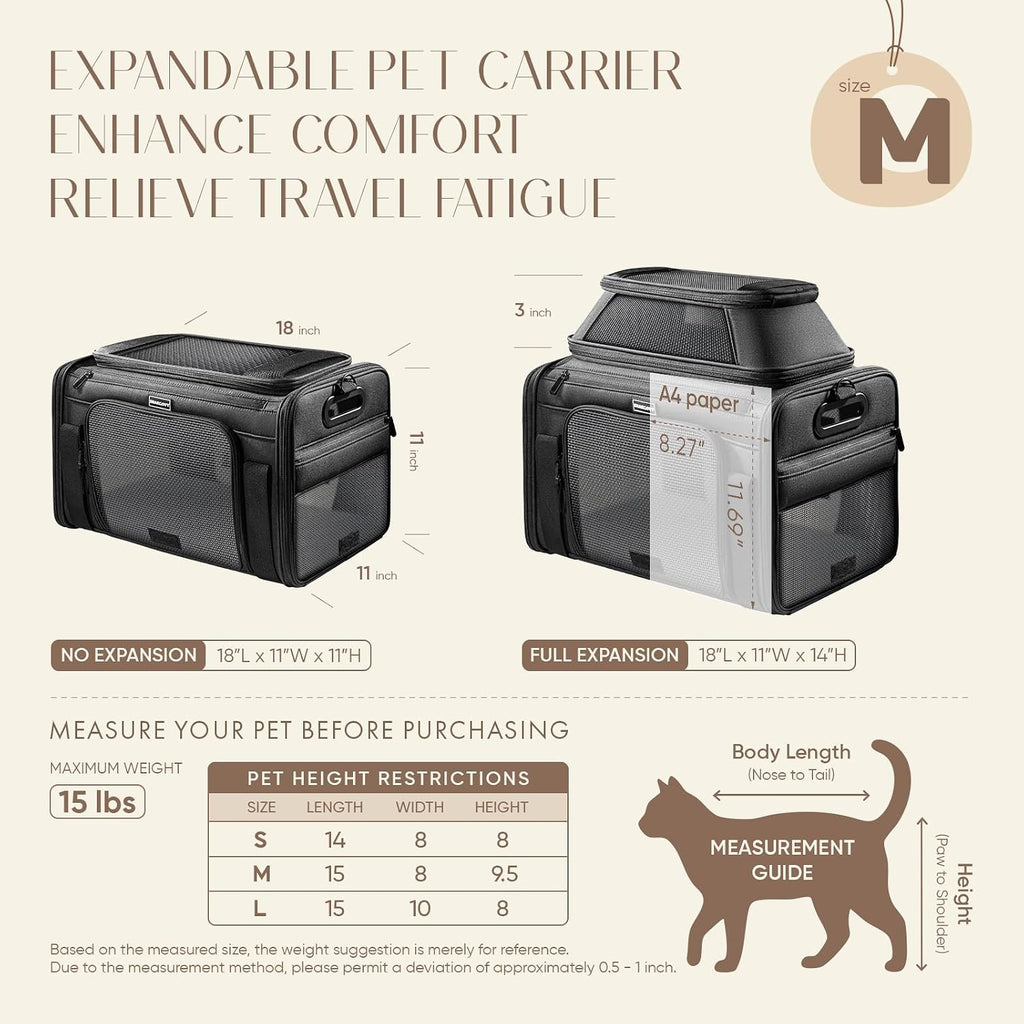 Top-Expandable Pet Carrier with Treat & Pet Window,18x11x11