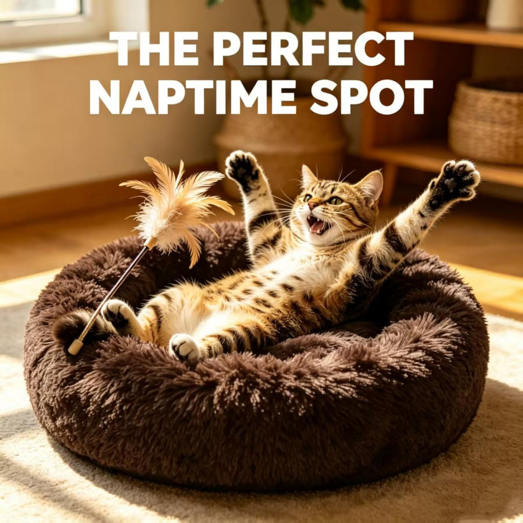 Cat Beds for Indoor Cats - Cat Bed Washable 20/24 inches, Dog Beds for Small Medium Dogs, Anti Anxiety Round Fluffy Plush Faux Fur Pet Bed, Thick Bottom (Coffee, Medium)