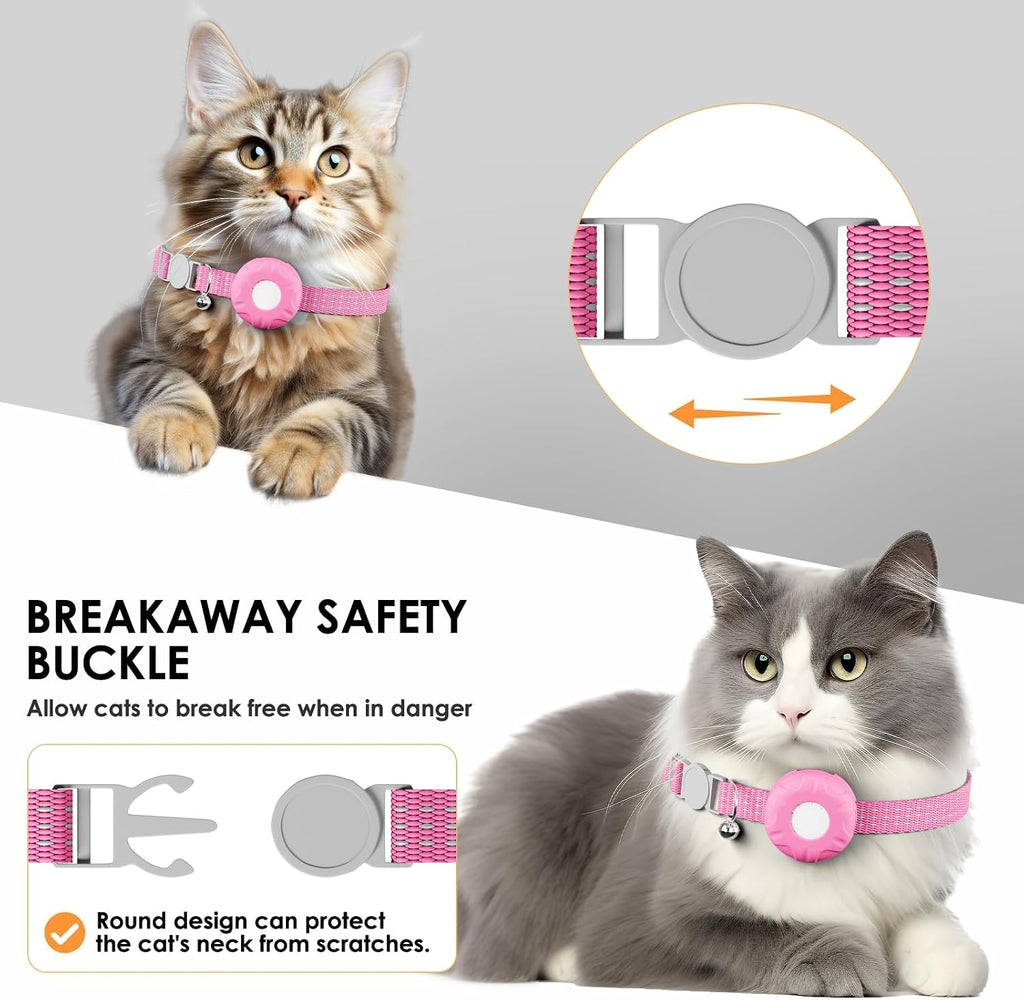 Cat Tracker, GPS Tracker, Pet Tracker Compatible with Apple Find My App(Only iOS), Waterproof Cat Trackers Collar with Bell and Safety Elastic Buckle,No Monthly Fee, Smart Alerts, Pink