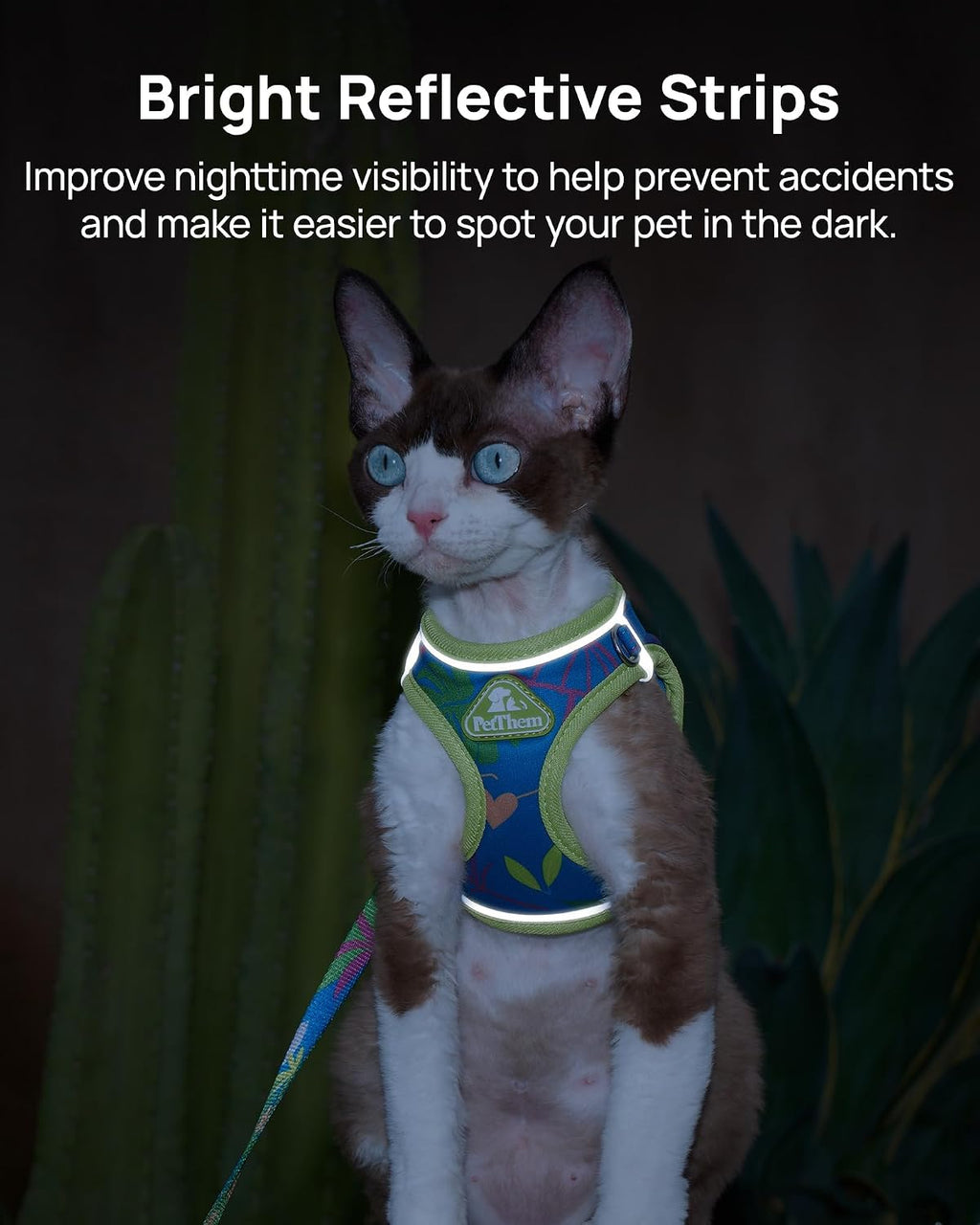 PetThem Upgraded Cat Harness and Leash Set - Step-in Escape Proof Adjustable Cat Harness, Comfortable Soft Lightweight, Reflective Harness for Walking, Travel, Camping (Hawaii Green, XS)