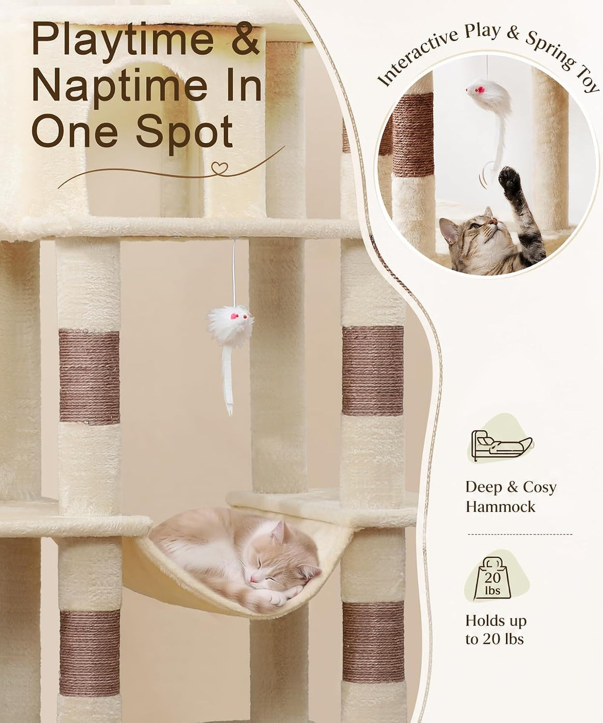 Cat Tower, 71 Inch Heavy Duty Cat Tree for Large Cats