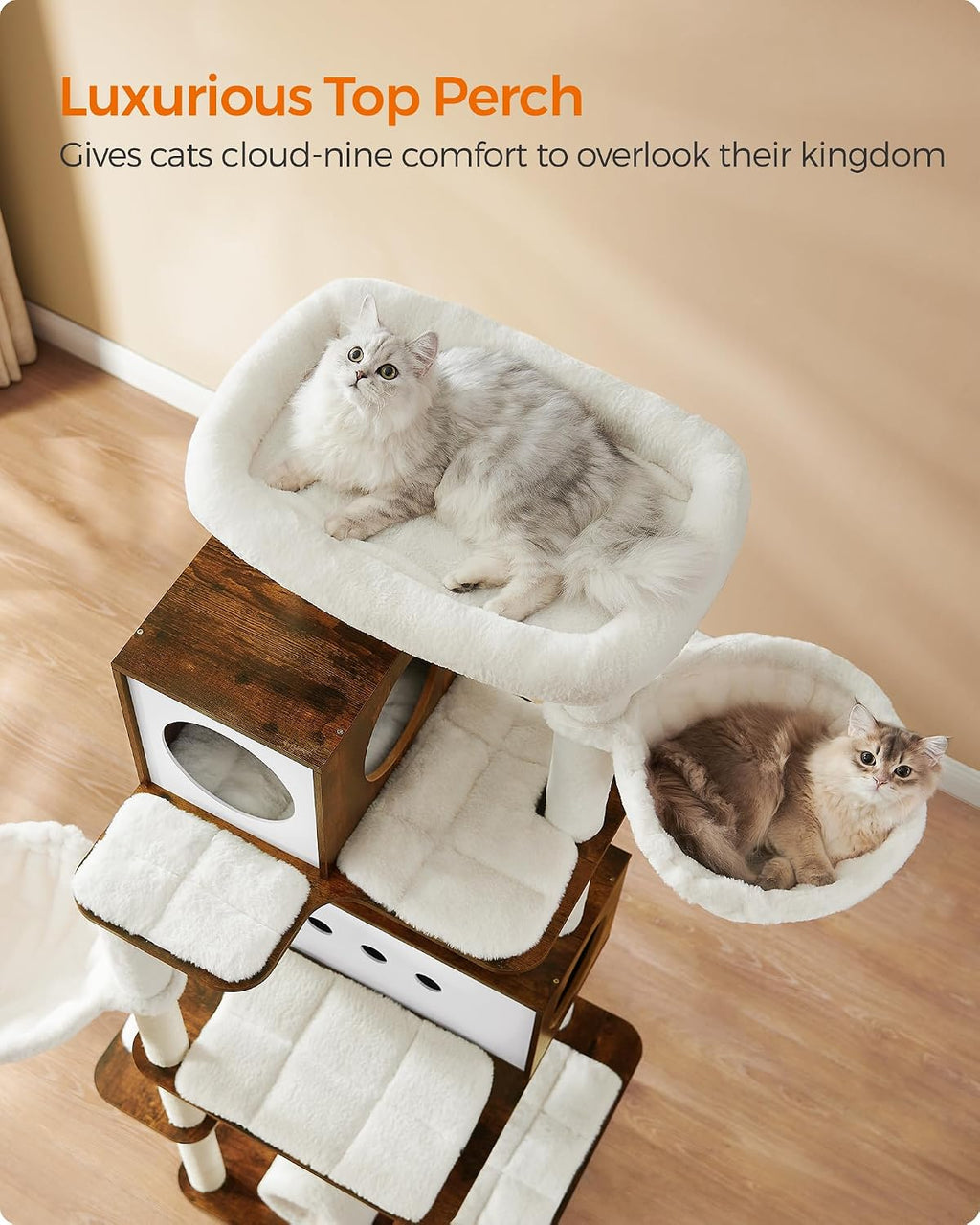 Feandrea Cat Tree, 75.6-Inch Multi-Level Condo with 2 Caves, 2 Hammocks