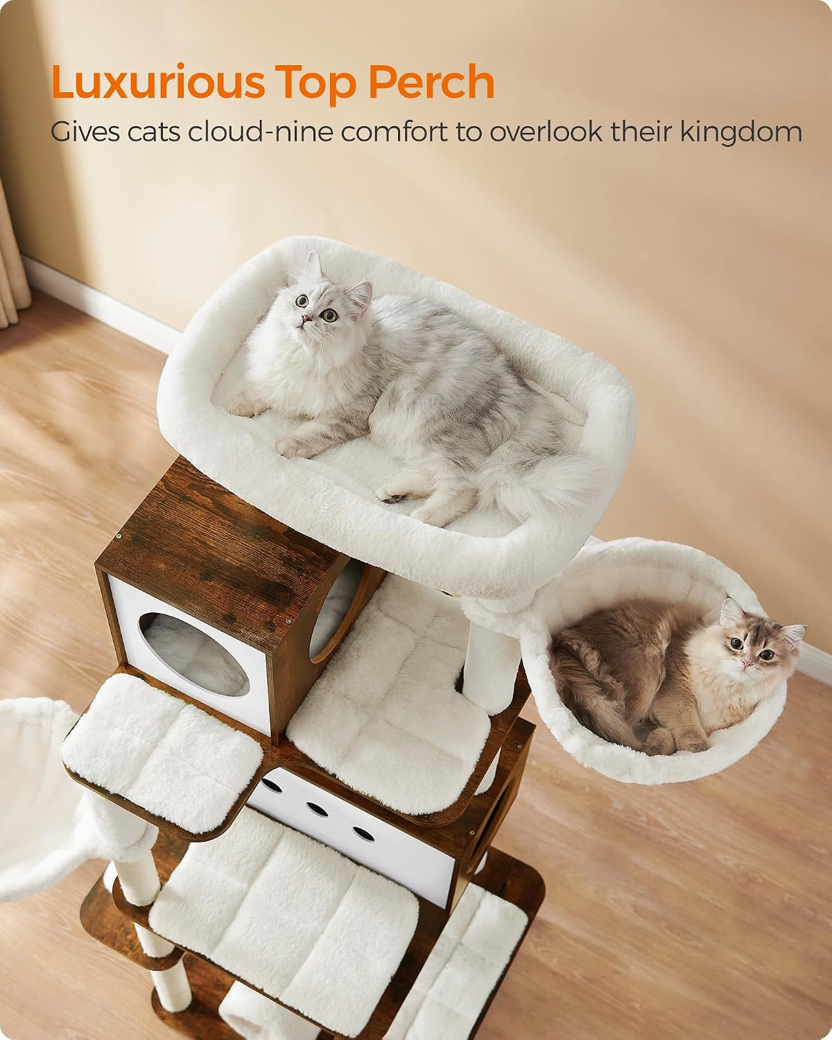 Feandrea Cat Tree, 75.6-Inch Multi-Level Condo with 2 Caves, 2 Hammocks