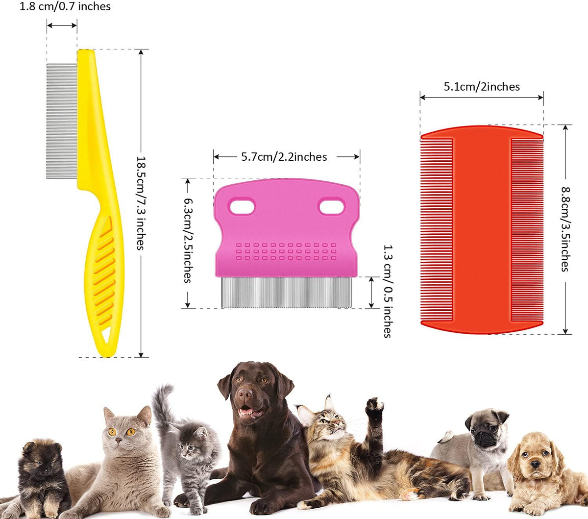 Boao 6 Pack Flea Comb Pet,White, Yellow, Green, Purple, Orange, Dark Blue