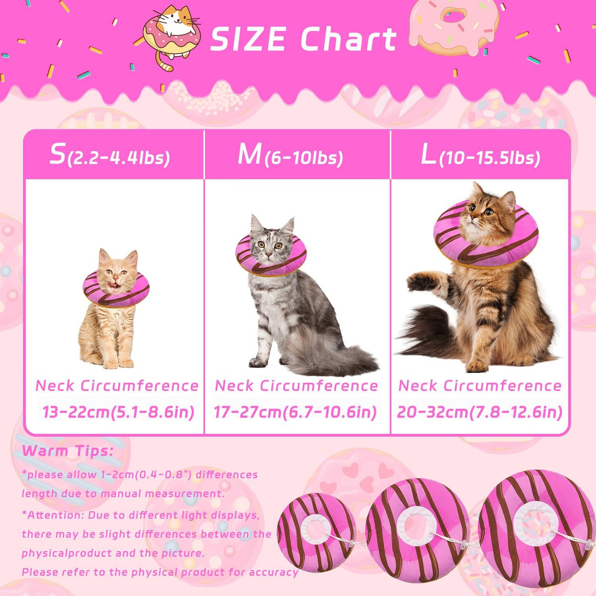 Seyezo Cat Cone Collar Soft, Adjustable Cat Recovery Cone, Pink, Small