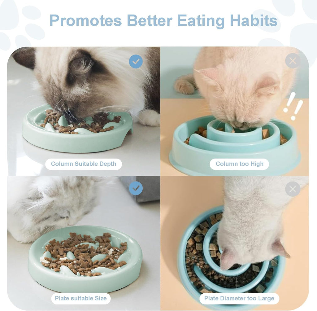 Slow Feeder Bowl for Cats and Small Dogs,Cilkus Fish Pool Design, Fun Interactive Bloat Stop Puzzle Feeder Bowl Healthy Eating Diet Made of Melamine Food Grade Material Dishwasher Safe (Green)