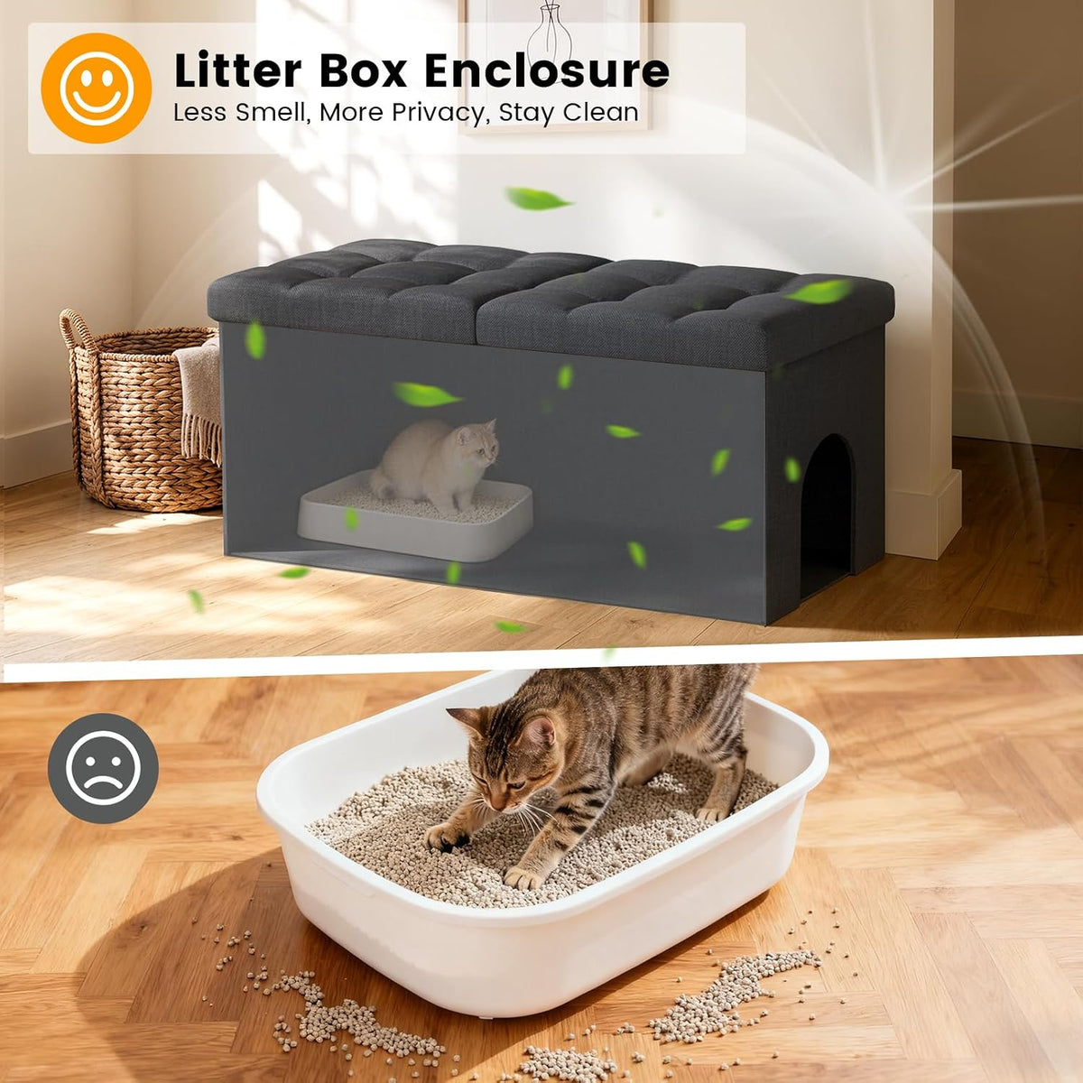 3-in-1 Cat Litter Box Enclosure Furniture, XX-Large, Dark Grey