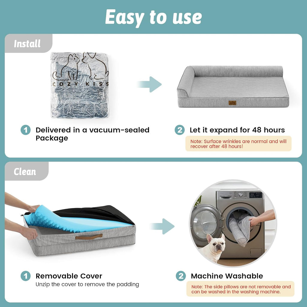COZY KISS Cooling Dog Bed, Q-Max >0.4 Orthopedic Foam Dog Bed with Sides