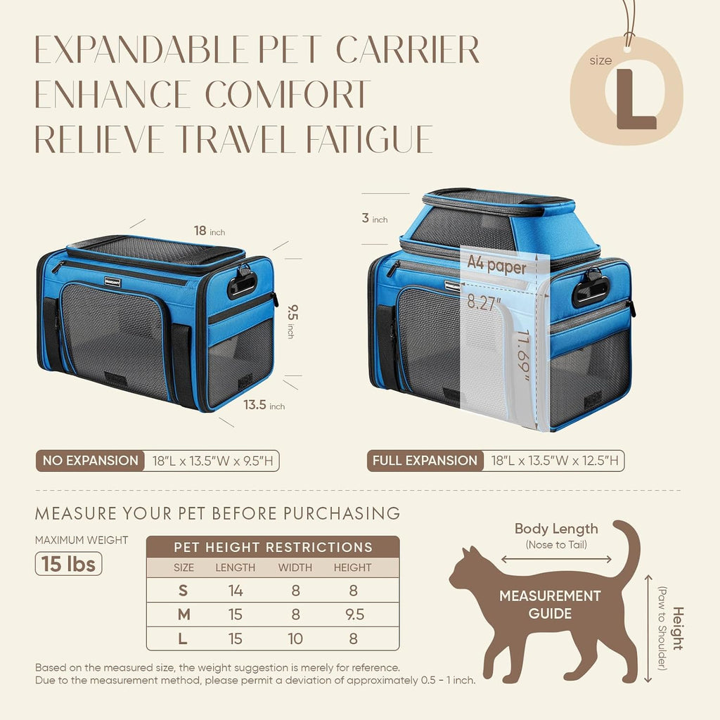 Top-Expandable Pet Carrier with Treat & Pet Window,18x13x9.5