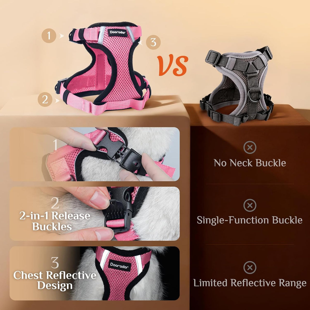 Dooradar Cat Harness and Leash Set with Neck Release Buckle, Pink