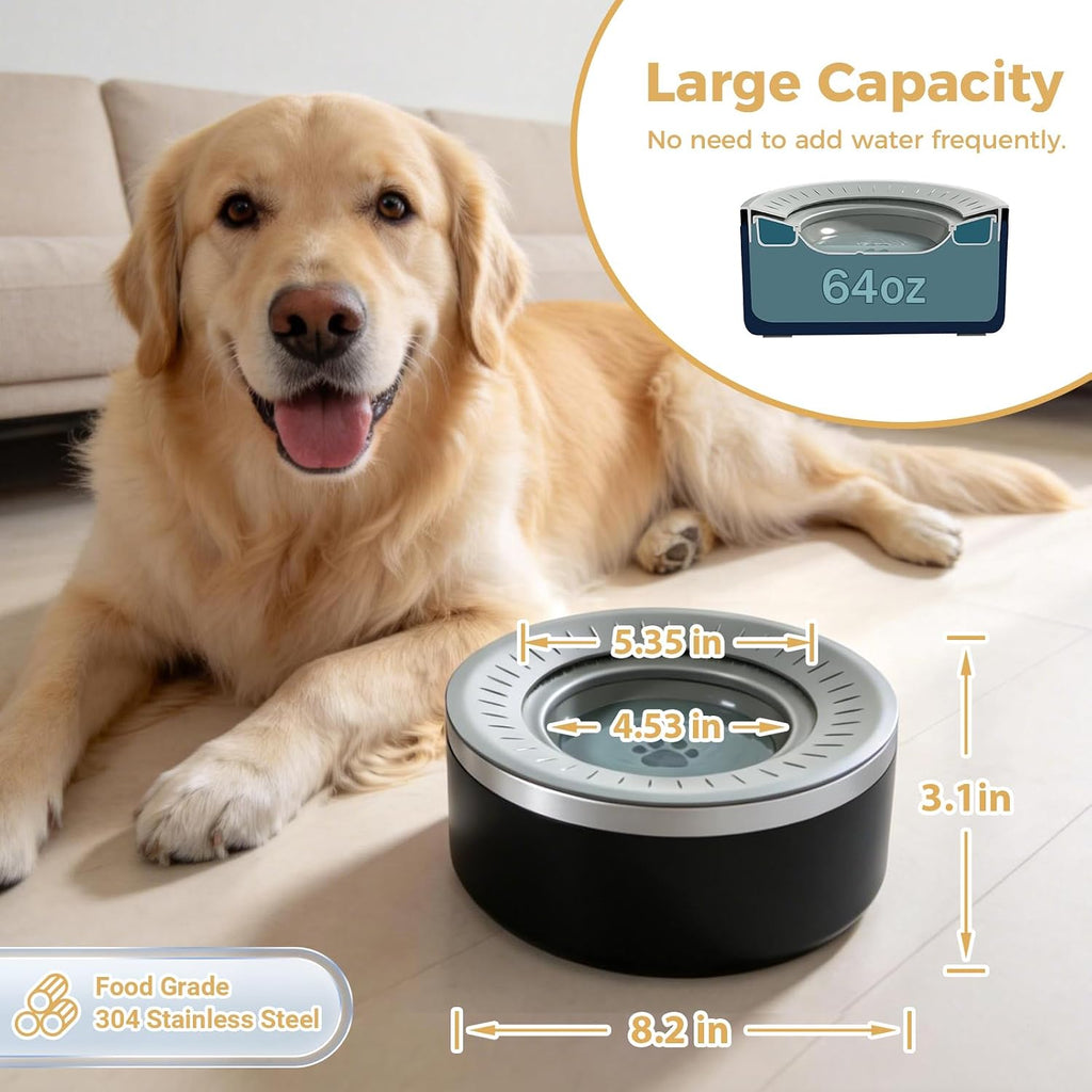 Stainless Steel Dog Water Bowls, No Spill Water Bowls for Dogs, Black