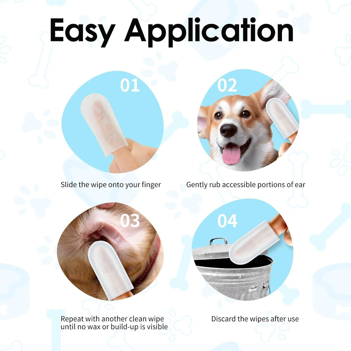 Mooncat Cat Ear Wipes, Finger Ear Cleaner with Silicone Dots, 40 Wipes