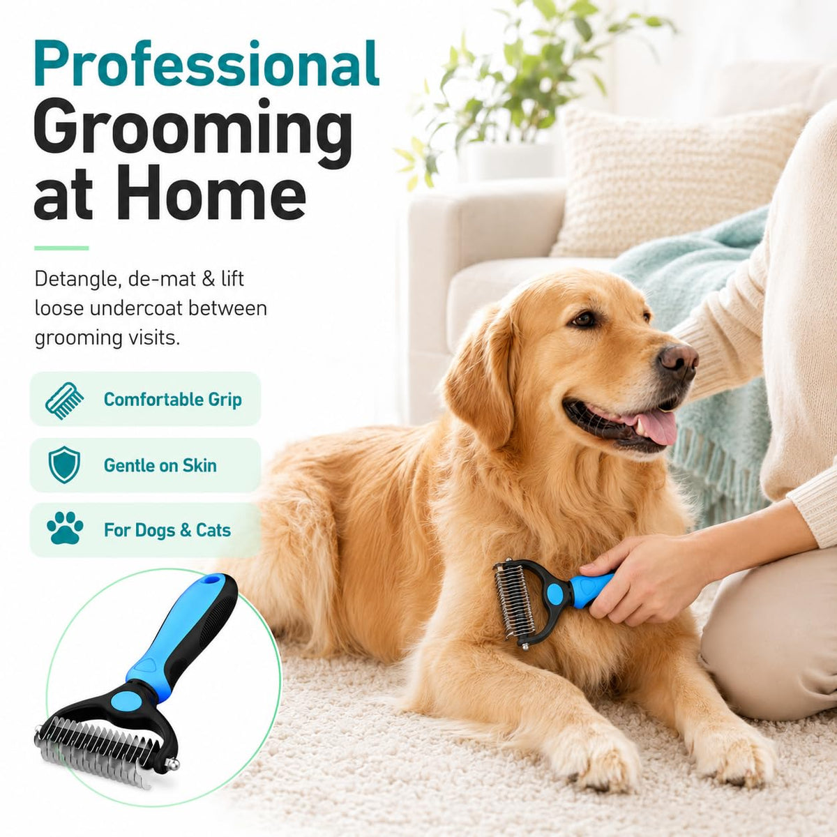 4 Pcs Pet Grooming Tool - With Metal Comb,Deshedding Brush,Flea Lice Comb