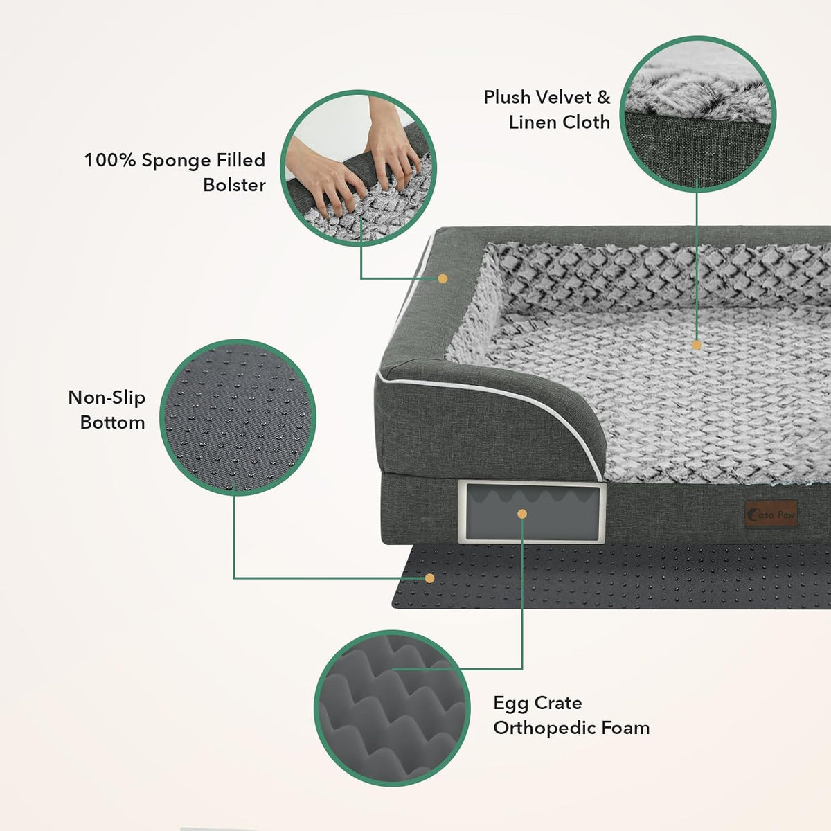 Orthopedic Dog Bed for Extra Large Dogs, Dark Grey, 48x30in