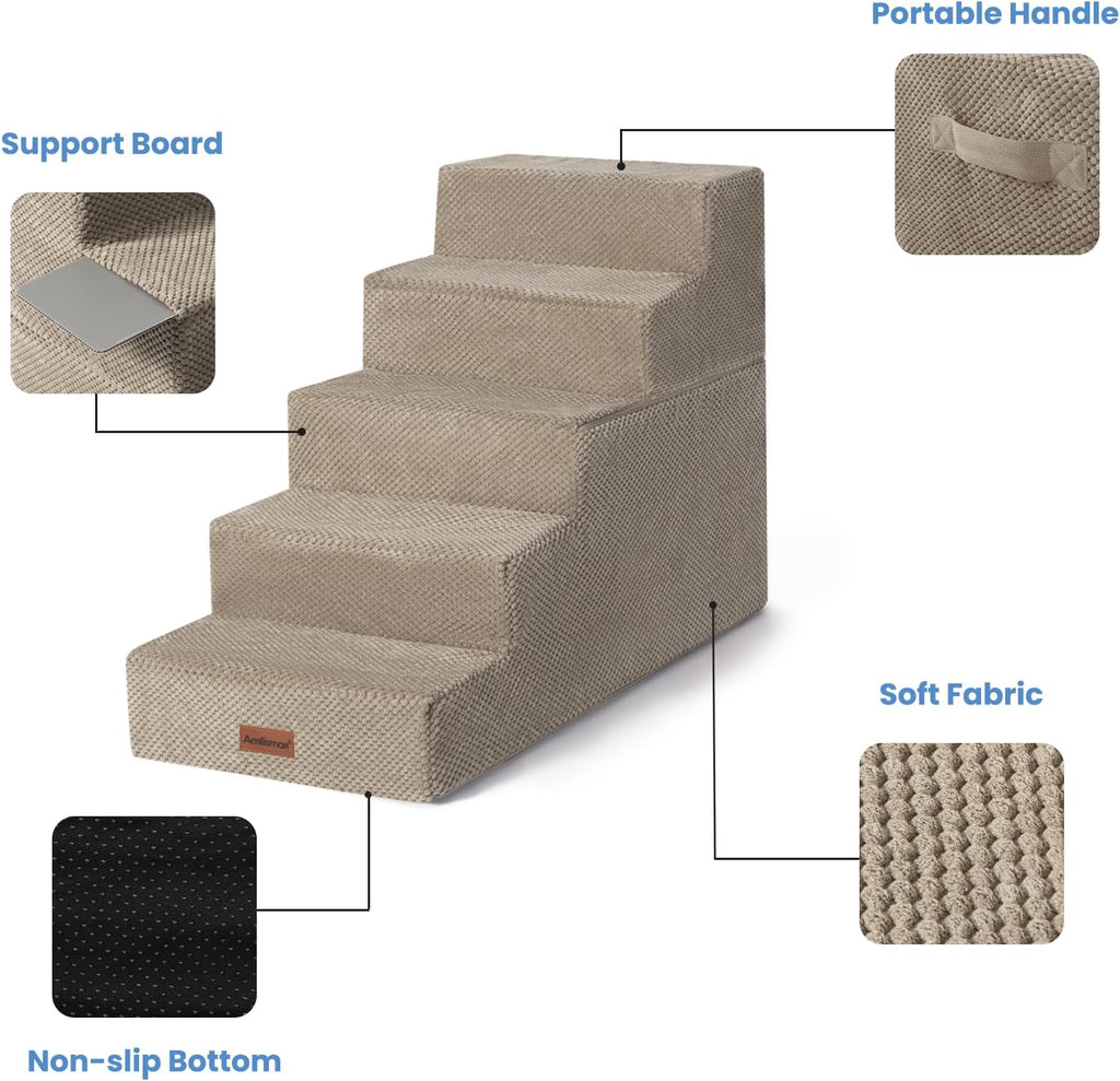 Aodisman Dog Stairs for High Beds 22.6" H, 5-Step Pet Steps for Small Dogs