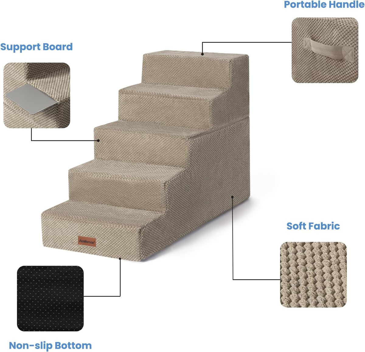 Aodisman Dog Stairs for High Beds 22.6" H, 5-Step Pet Steps for Small Dogs