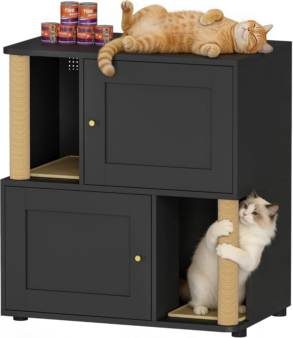 Double Cat Litter Box Enclosure, Litter Box Cabinet for 2 Cats, Hidden Cat Litter Box Furniture, Dog-Proof Litter Box Enclosure with Cats Scratching Post, Suitable for Most Litter Boxes