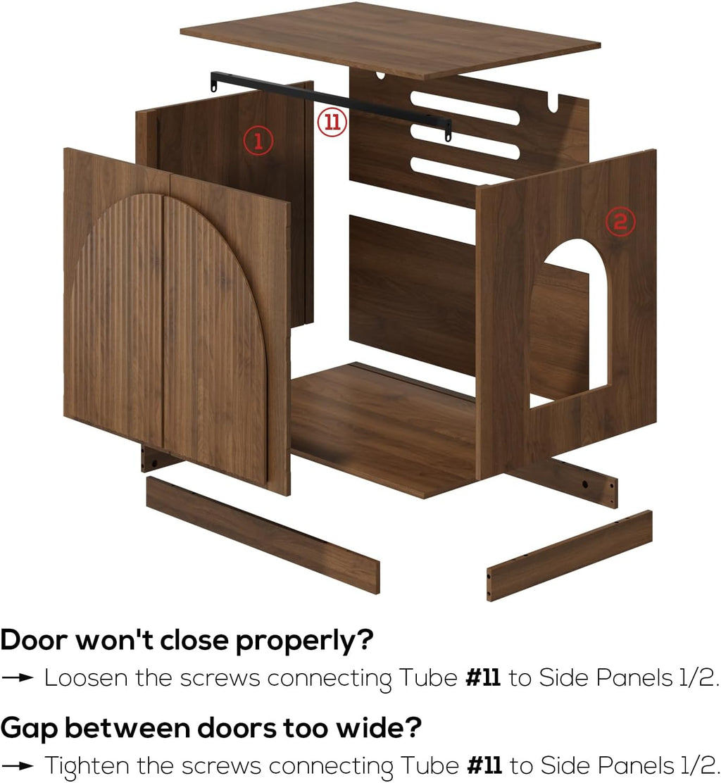 Cat Litter Box Enclosure, Modern Fluted Hidden Litter Box Furniture | 24.4" Tall Fits Most Litter Trays, Arched Fluted Door, Beveled Sides, 2.4" Reinforced Base, Rear Ventilation, Easy Assembly