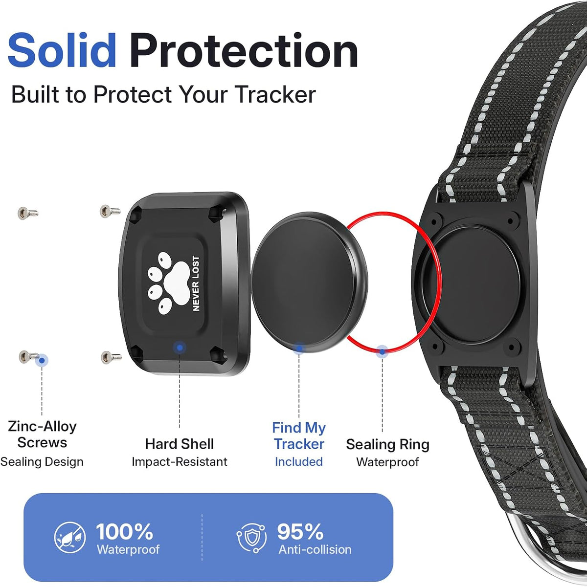 GPS Dog Collar with Tracker, Waterproof, No Monthly Fee, Black, XS