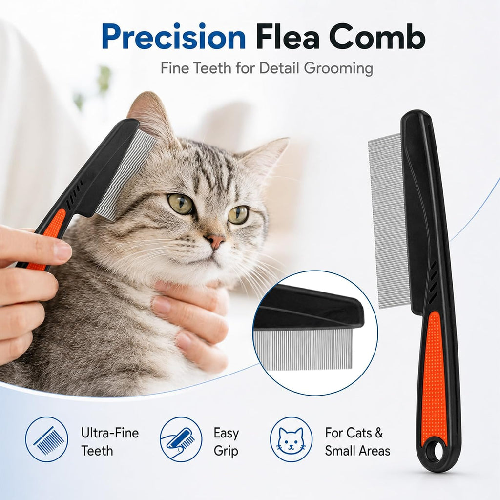 Double-Sided Pet Grooming Rake Set of 4, with Metal Comb Flea Comb Bath Brush for Long & Short Haired Pets to Effectively Remove Tangles, Knots and Mats