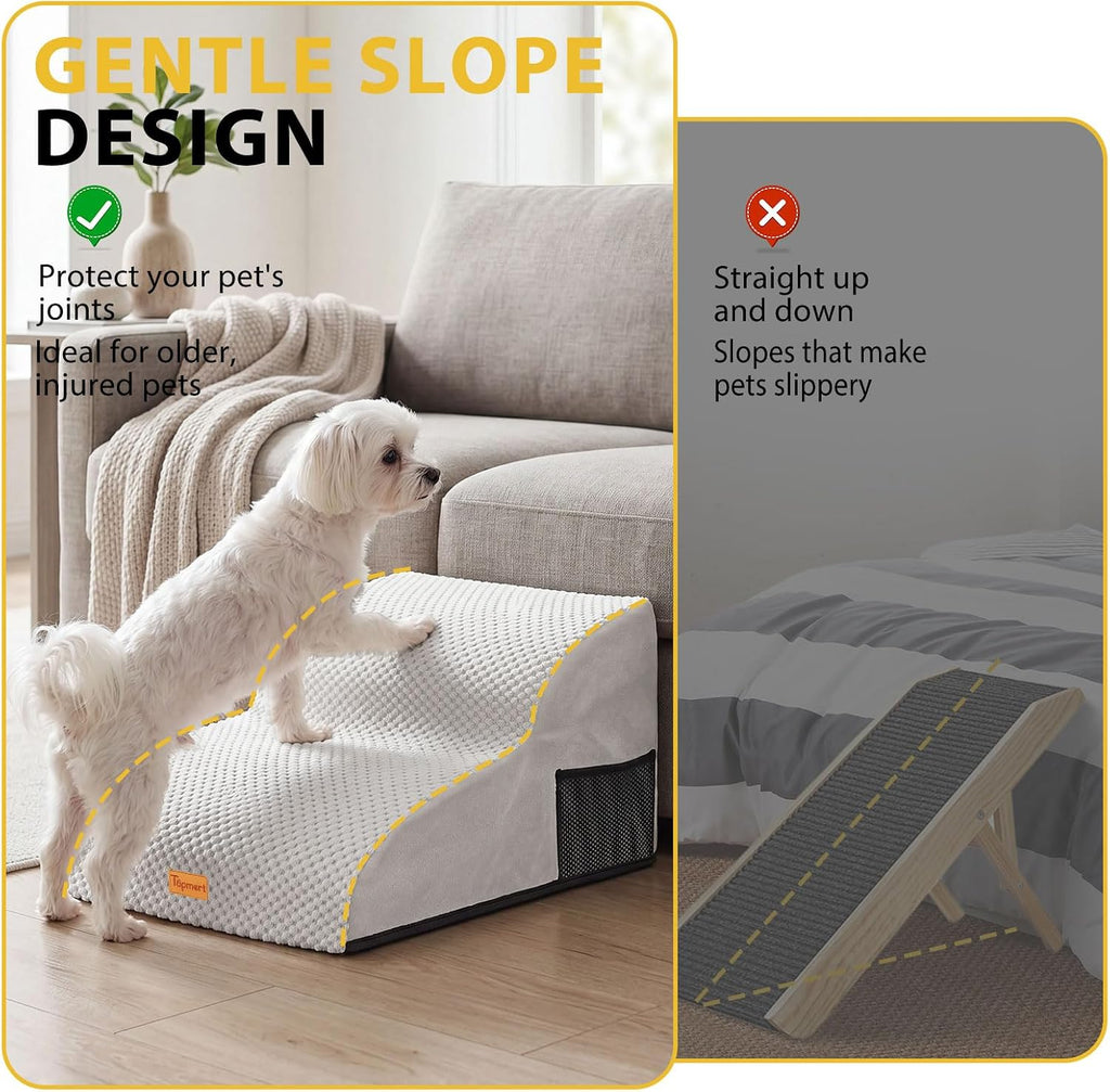2-Step Dog Stairs for Small Dogs, Non-Slip Foam Pet Steps for Low Couch Bed