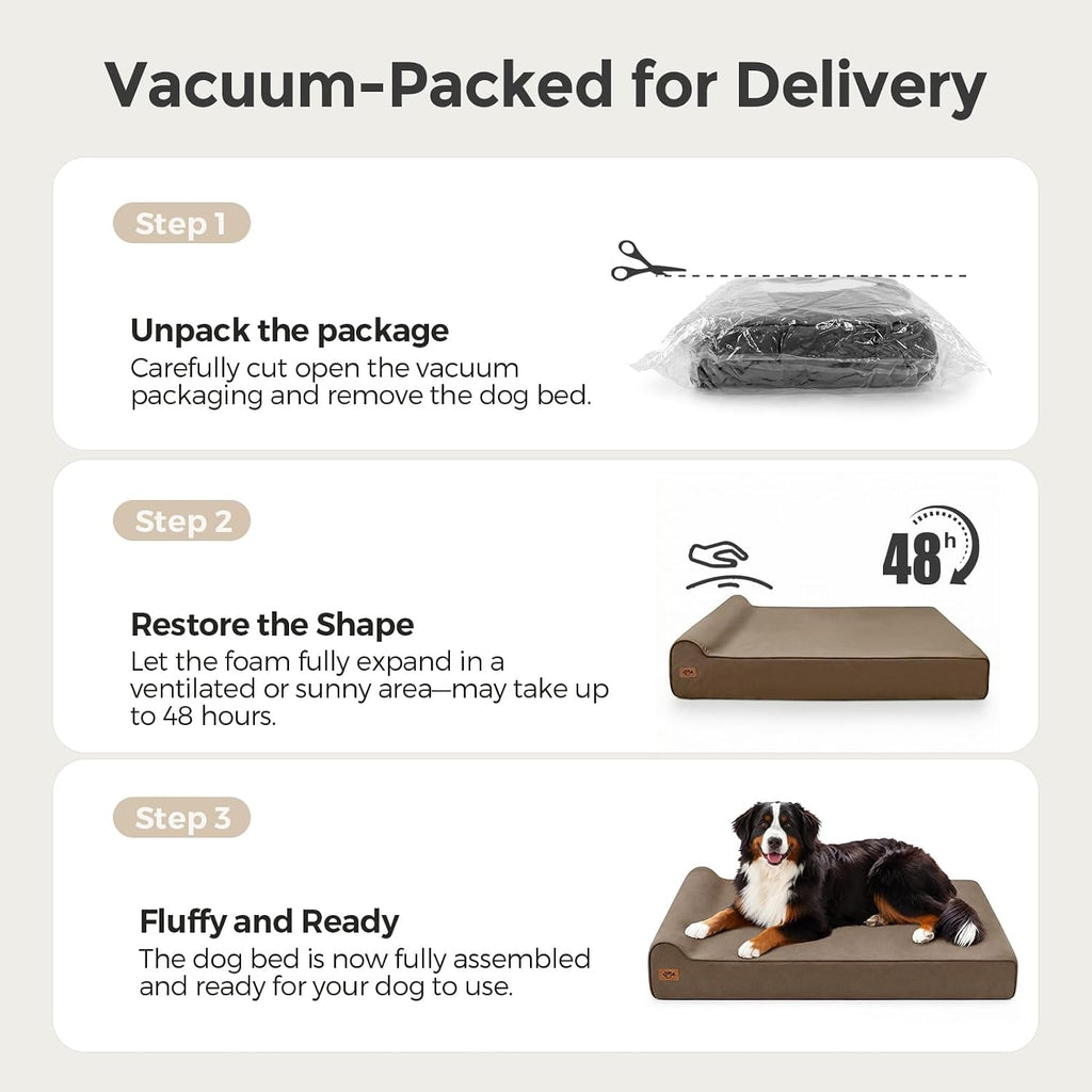 Sytopia XXL 35D Memory Foam Dog Bed for Extra Large Dogs – 7" Thick Orthopedic Pet Couch for Seniors and Big Breeds up to 150 Pounds, with Waterproof Liner & Washable Cover, 50"x 34"x 7", Brown