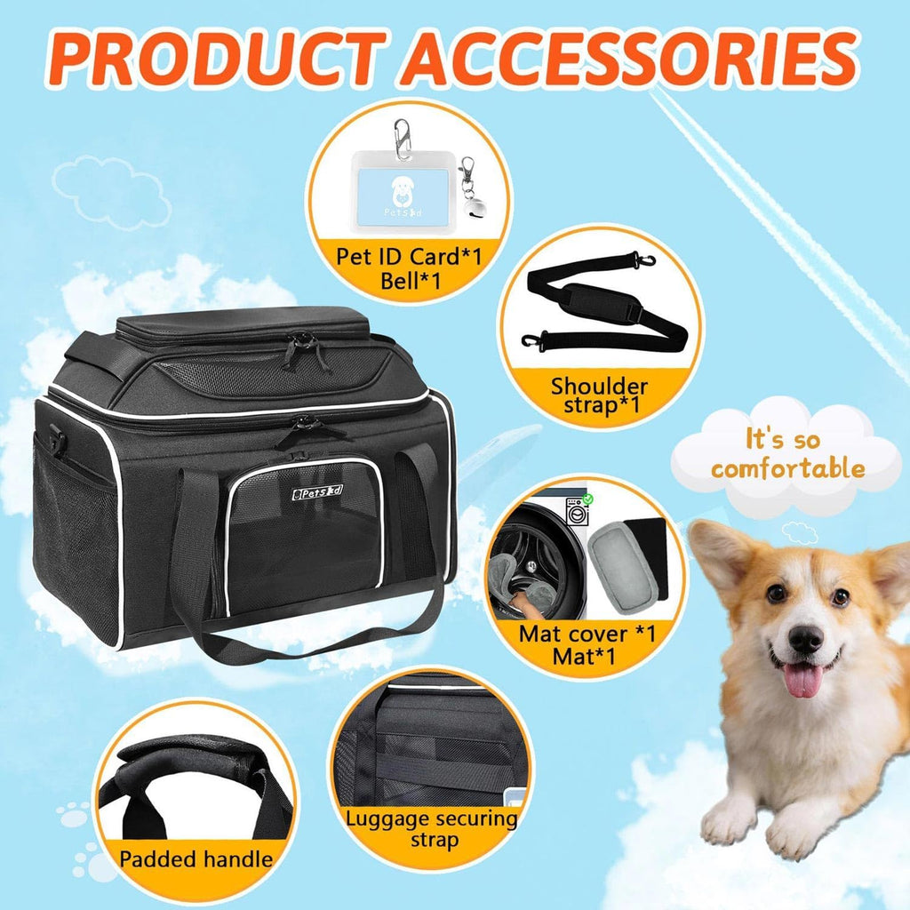 Petskd Top-Expandable Small Pet Carrier 17"x12"x8.5" Airline Approved