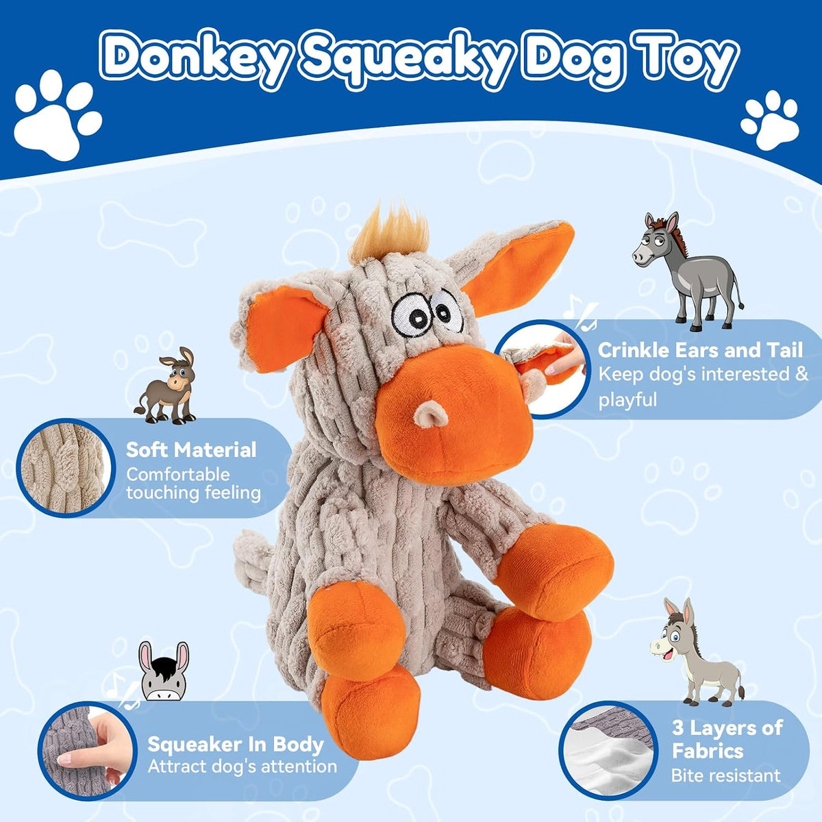 loncoldy Squeaky Dog Toys, Tough Chew Toys for Dogs, Crinkle Interactive Squeaky Stuffed Dog Toy for Small Medium Large Breeds, Plush Dog Toy to Keep Them Busy, Pet Toys for Dogs