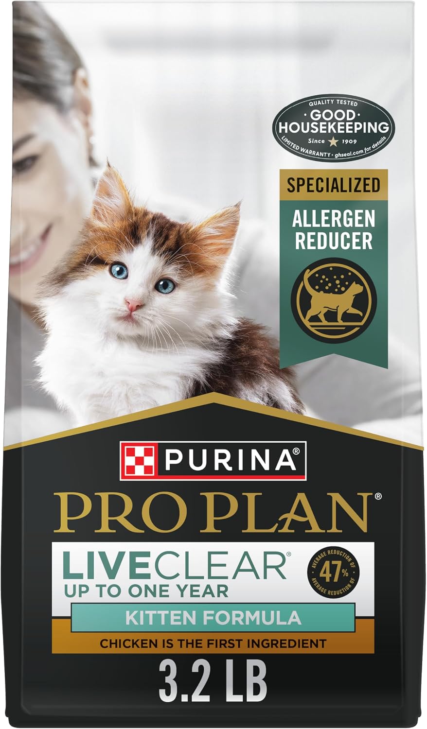 Purina Pro Plan LiveClear Dry Kitten Food, Chicken & Rice, 3.2 lb Bag
