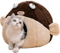 Cat Beds for Indoor Cats-Cat Bed Cave,Cute Lively Pufferfish Shape,Brown L