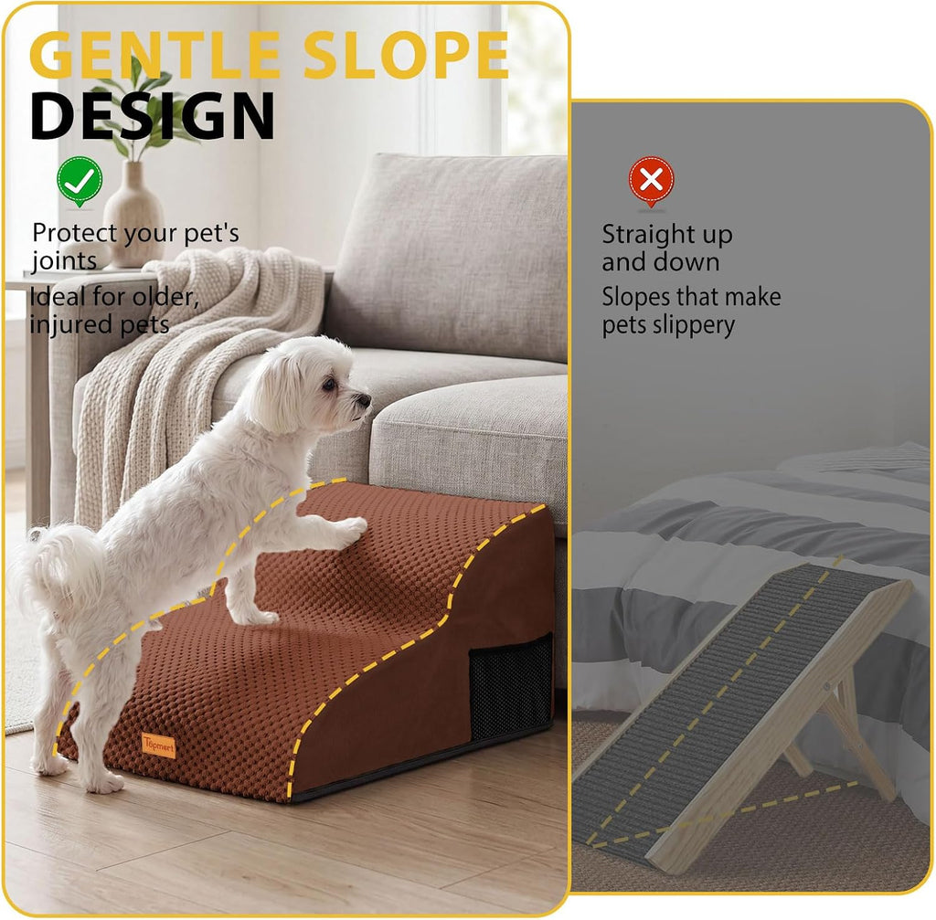 2-Step Dog Stairs for Small Dogs, Non-Slip Foam Pet Steps for Low Couch Bed