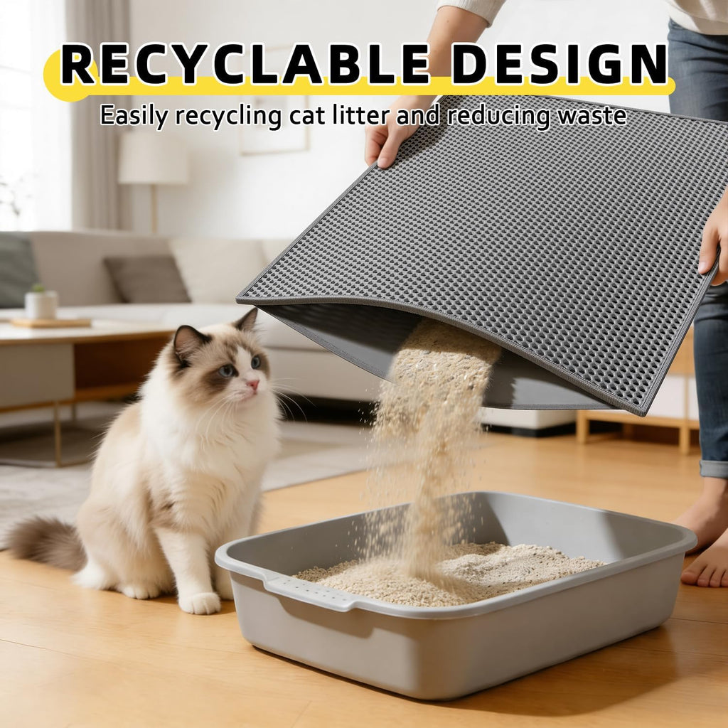 Cat Litter Mat, 30"x24", Waterproof, Easy to Clean (Grey-1Pack) | Double-Layer Honeycomb for Effective Litter Trapping, Premium Durable EVA, Non-Slip, Paw-Friendly Soft Surface