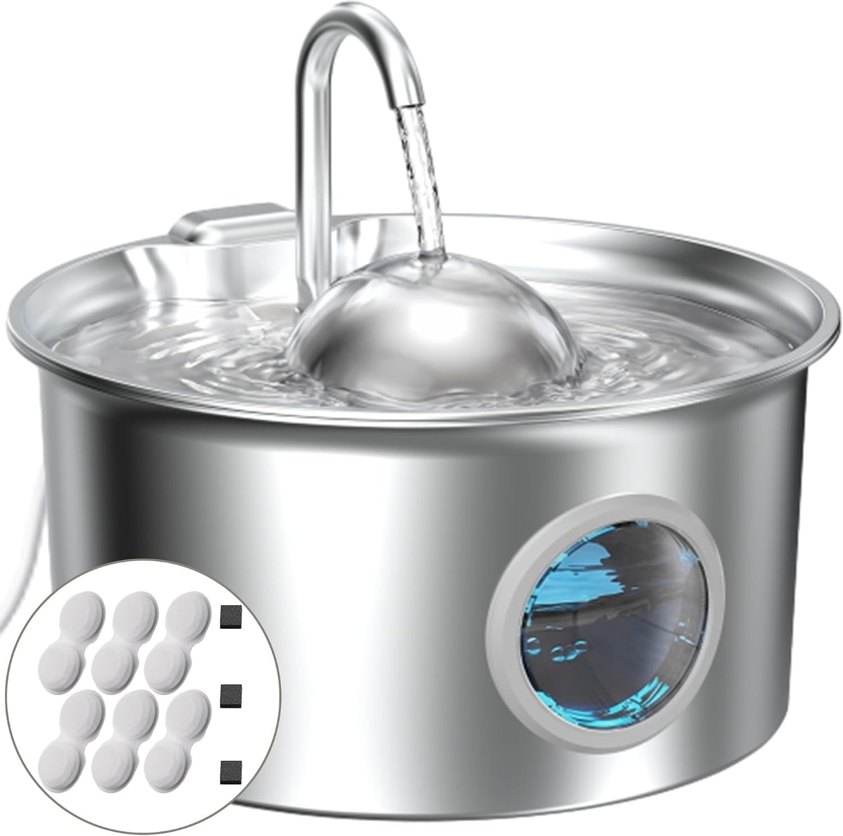 Stainless Steel Cat Water Fountain: Cat Fountain & 6 Filters + 3 Sponges