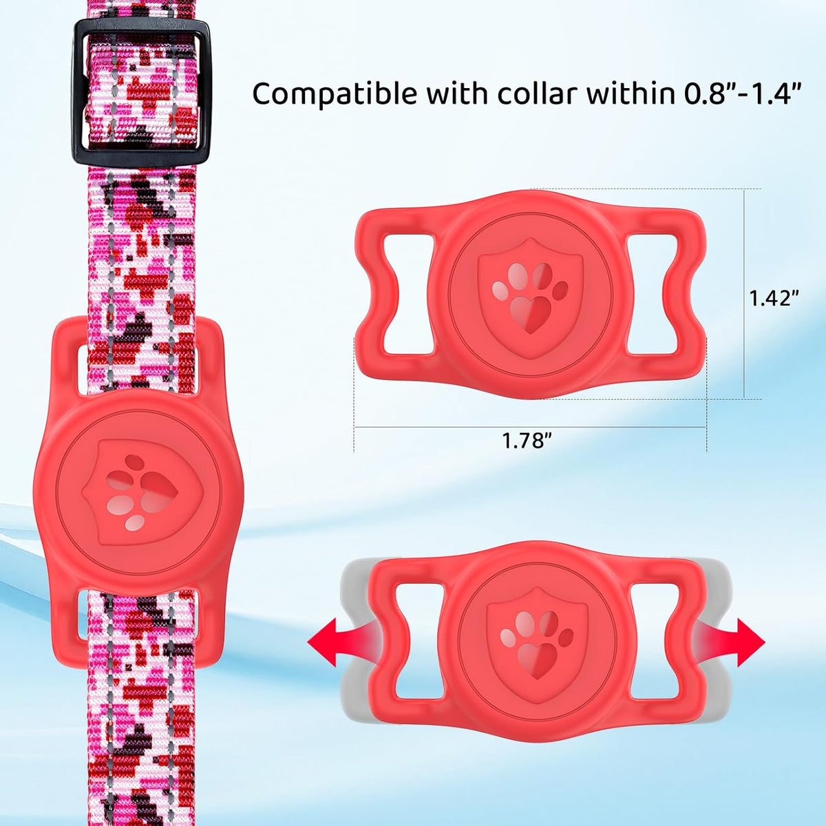 IP68 Waterproof AirTag Holder for Dog Collar, Silicone, Red