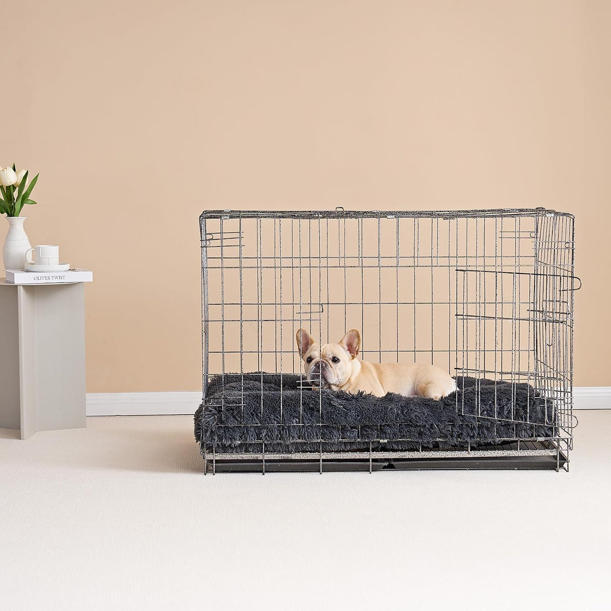 EHEYCIGA Fluffy Dog Crate Bed for Medium Dogs, Plush Crate Pad, Dark Grey