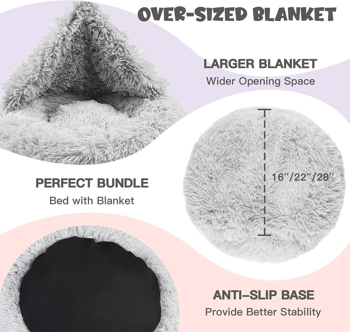Himax Covered Large Dog Bed with Blanket Attached Calming Burrow Light Grey