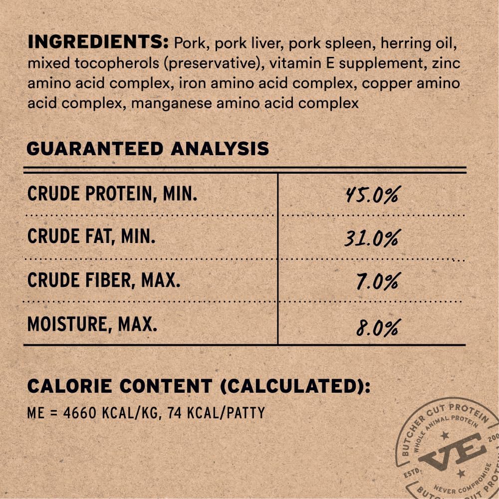 Vital Essentials Freeze Dried Cat Food, Pork Mini Patties, 15 oz Bag