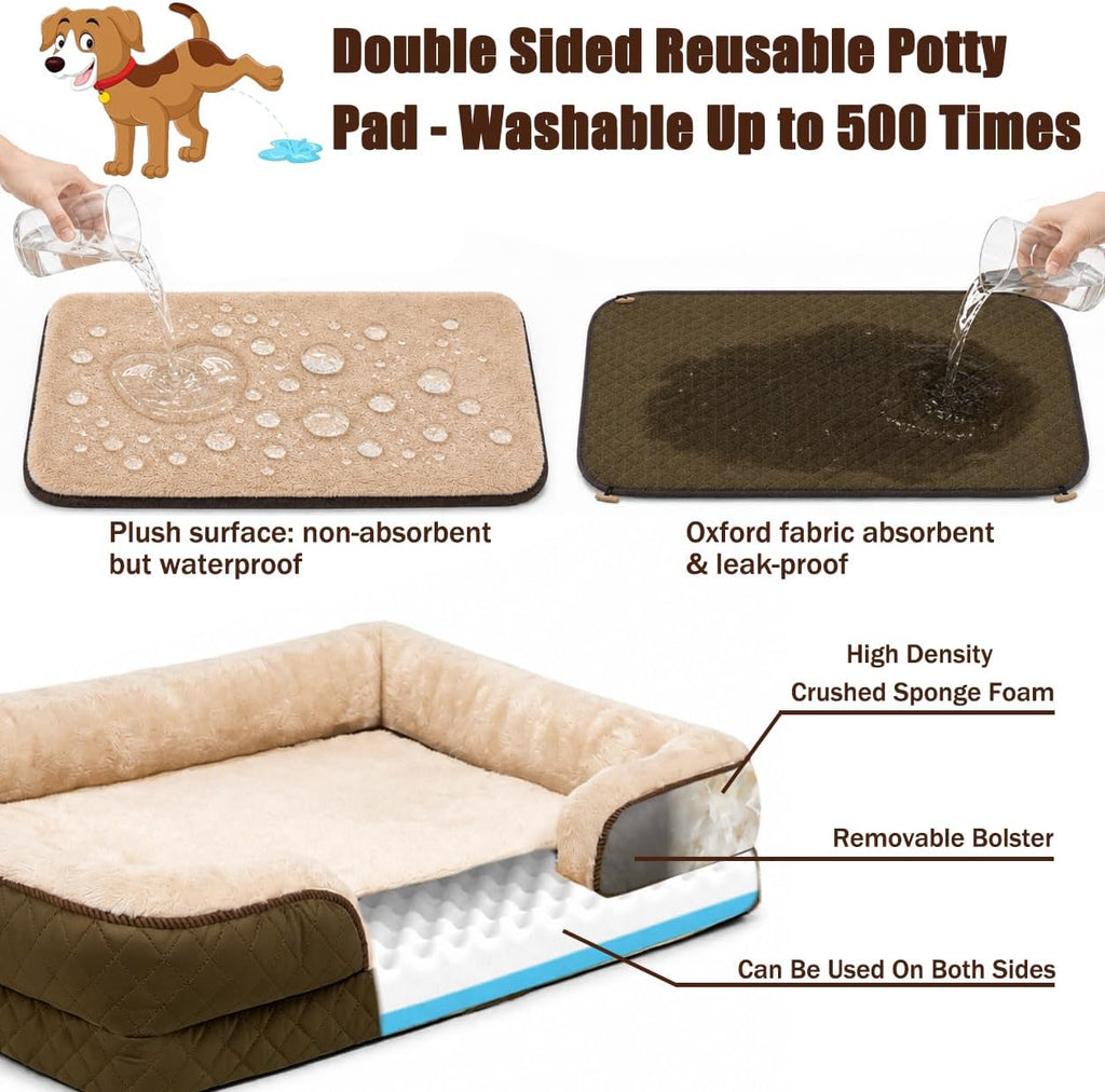 Dog Bed with Reusable Potty Pad - 37.4"X28"X6.7" Brown