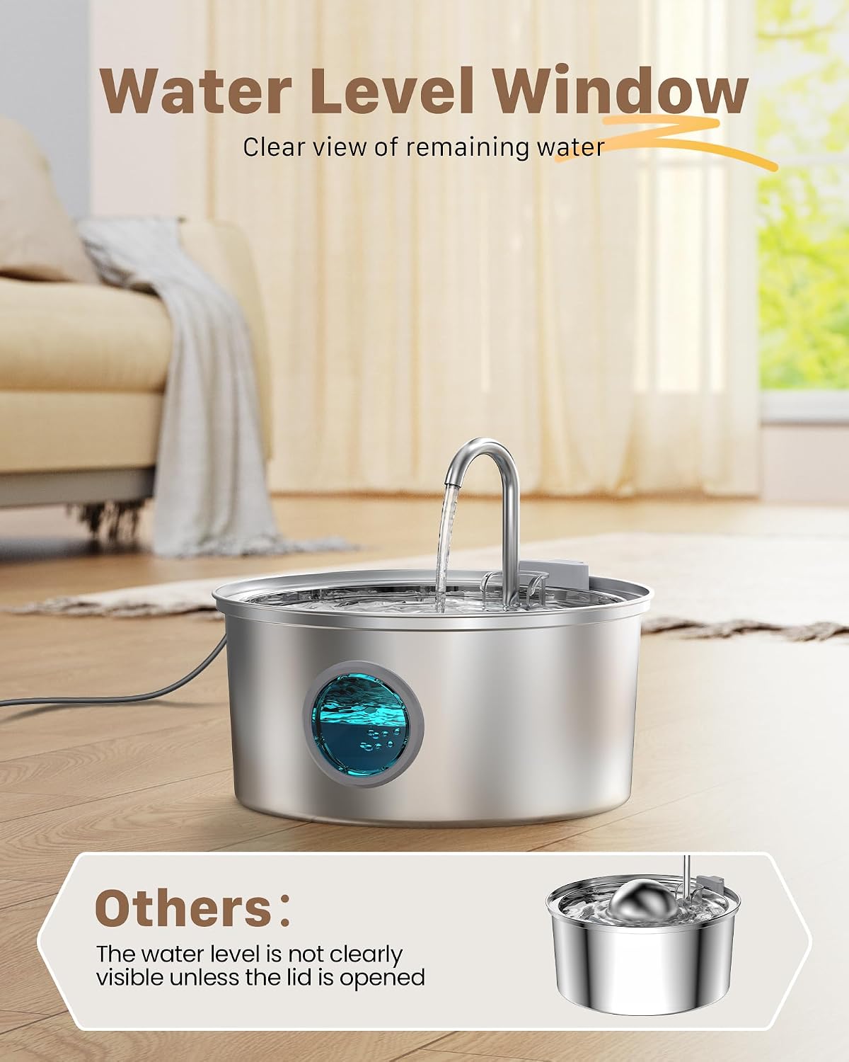 Cat Fountains for Drinking Stainless Steel: 108oz/3.2L Cat Water Fountain