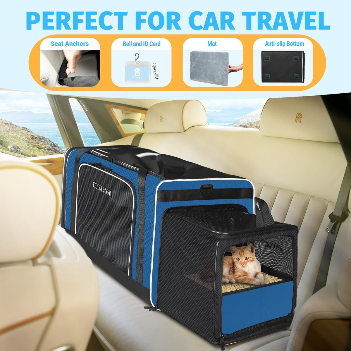 Petskd Side Expandable Extra Large Cat Carrier with Litter Box and Wheels
