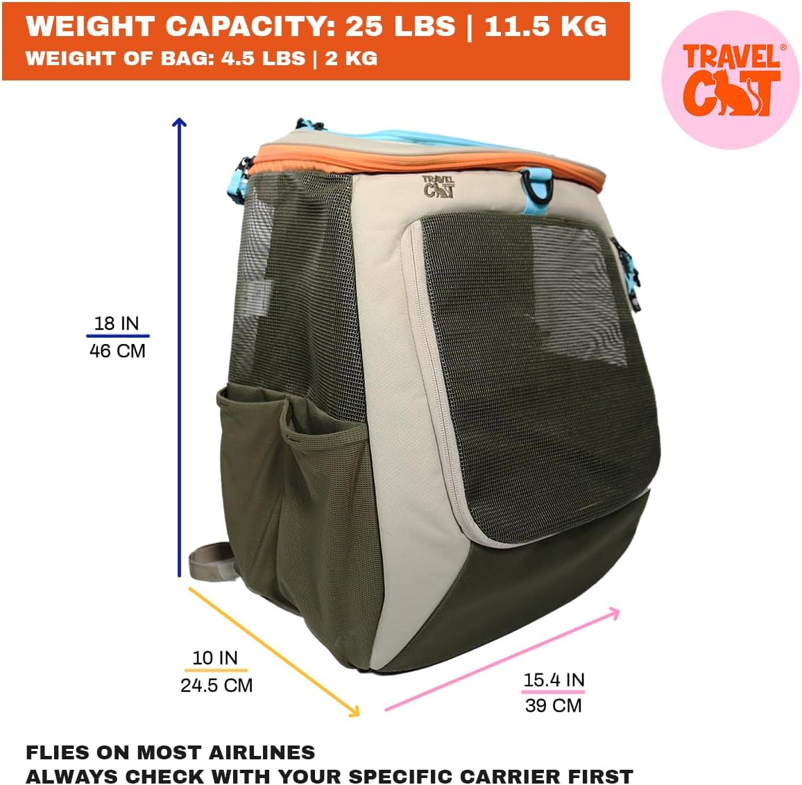 Travel Cat Backpack Carrier - The Navigator Convertible Pet Carrier Backpack - Cat Carrier Backpack with Fully Ventilated Mesh (Earth)
