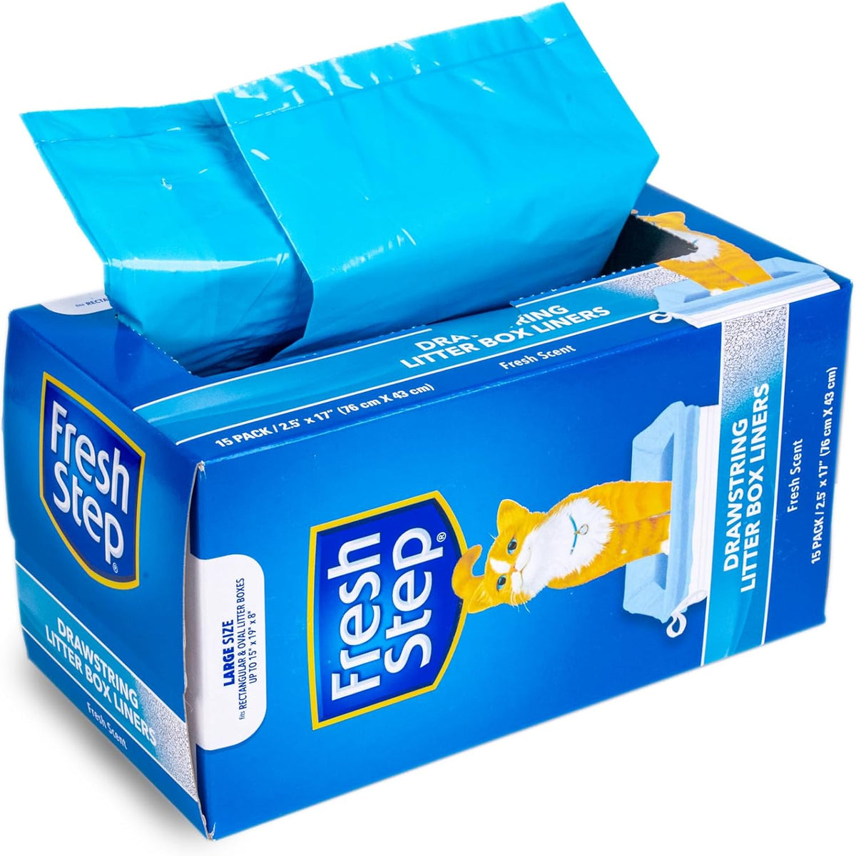 Fresh Step Drawstring Cat Litter Liners, Scented, 2.5 ft x 17 in, 7ct, 3-Pk | Heavy-duty bags for large oval or rectangle pans, drawstring closure for easy, mess-free lift-out cleanup