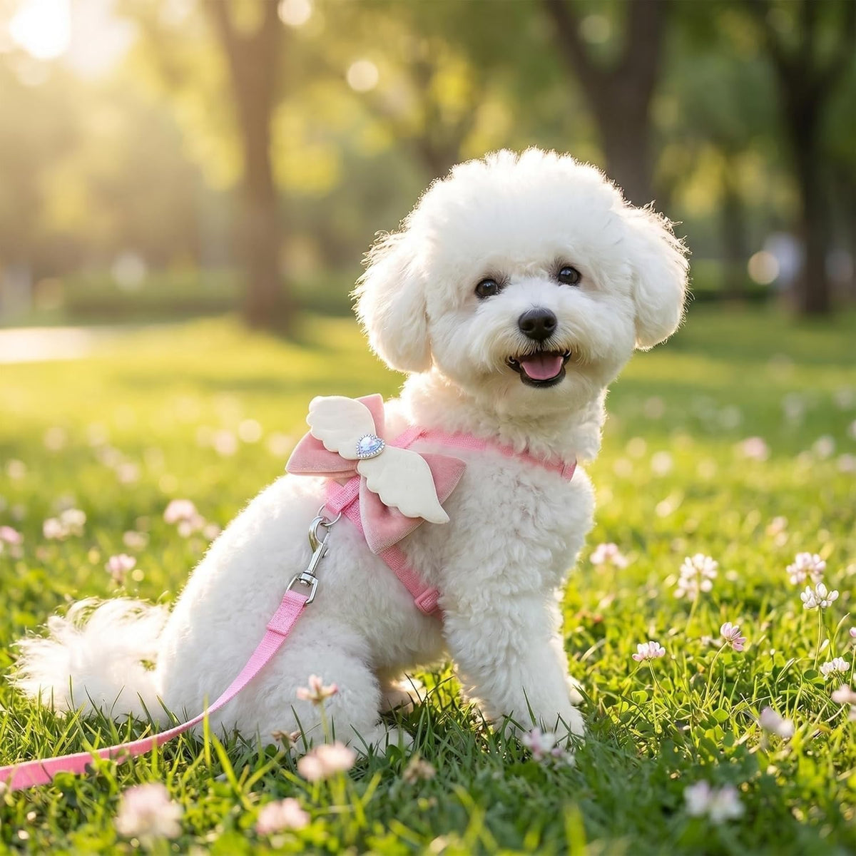 Pink Leash and Bow H-Shaped Design Harness for Small Cats Dogs, Proof Soft Adjustable Vest Easy Control Breathable Harnesses for Small Cats Dogs (Pink 2 S 2-7LBS)
